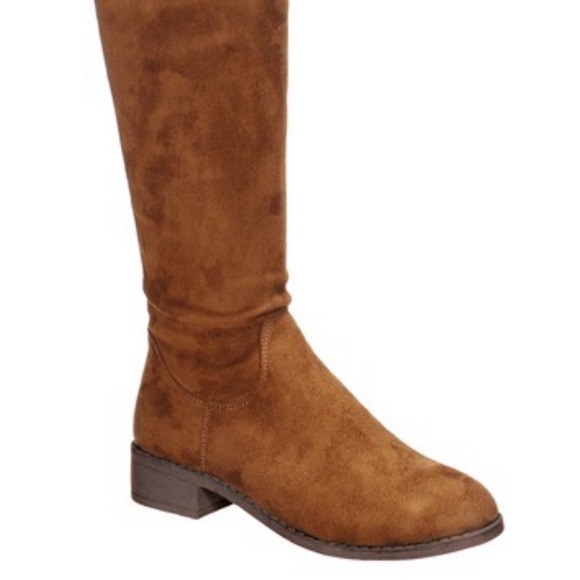 Tan Vegan Suede Knee High Boots - Picture 6 of 6
